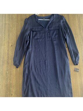 Womens Knee Length Long Sleeve Dress Casual Shirt Fall Dress Blue Alfani Size S